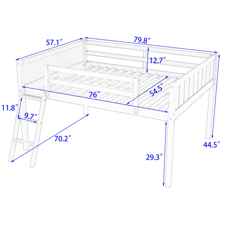 Lit mezzanine en bois avec échelle Janicka, Complète, gris