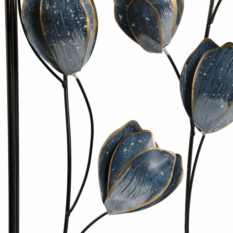 Lark Manor™ Blooming Flowers Metal Wall Panels Set Of 2, Iron Blue, 32 Inch, Perfect Home Decor For Any Room