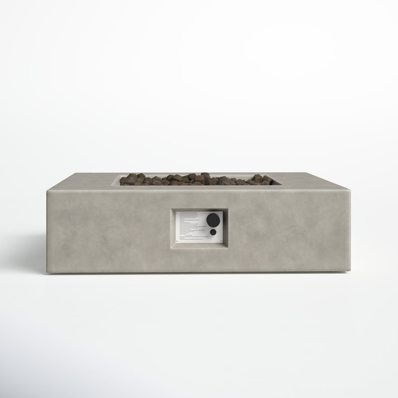 Rashid Concrete Propane Smokeless Fire Pit Table, Natural Concrete, 12" H x 42" W x 42" D