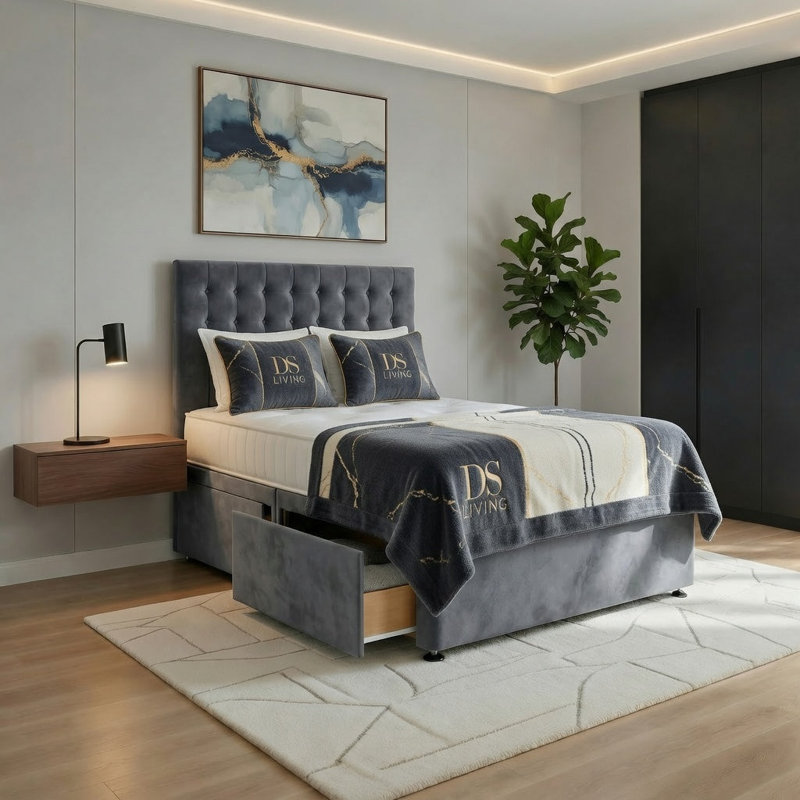 Upholstered Bed, Super King, Grey