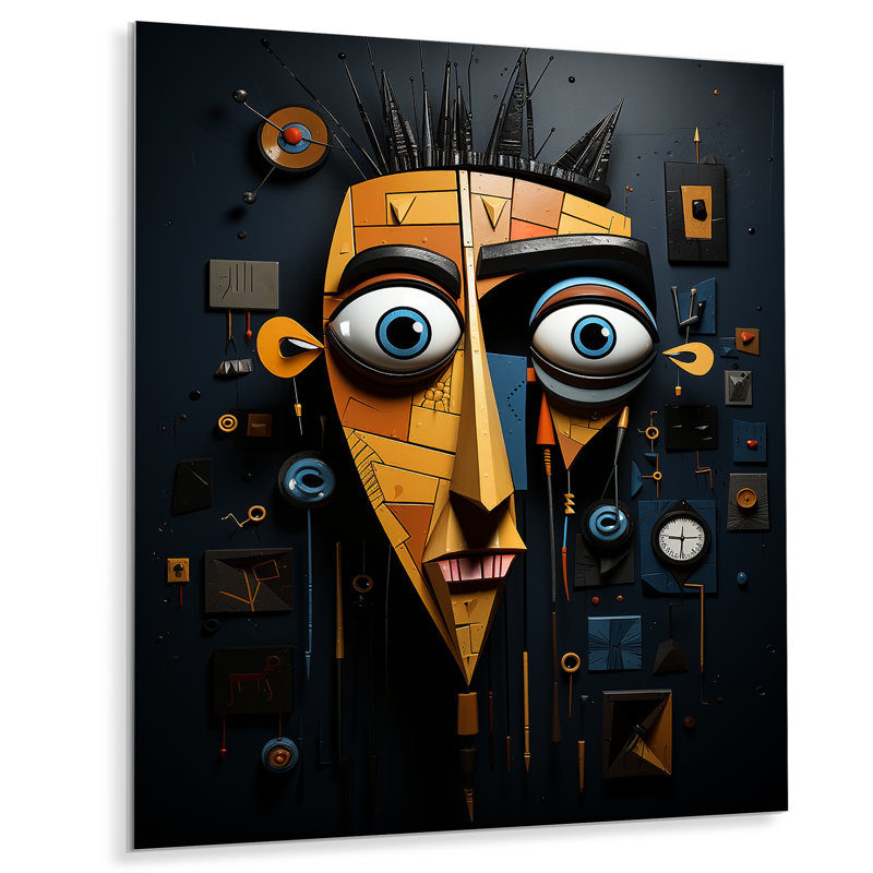 «Yellow and Black Robot Revolution», art mural en métal de science-fiction, H 32 po x l 16 po x P 1 po