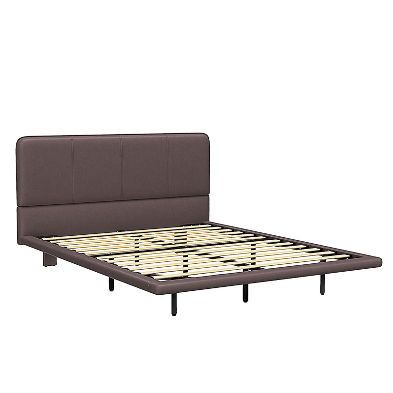 Cadre de lit flottant avec lumière DEL, lit plateforme moderne en cuir de polyuréthane, aucun sommier requis, assemblage facile, grand