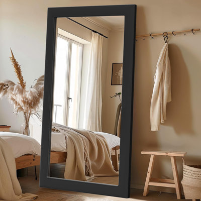 Wood Rectangle Mirror Wall Mounted Decor Bathroom Vanity Mirror With HD Tempered Glass