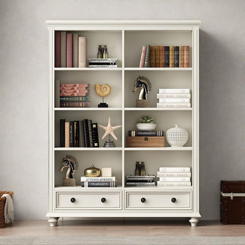 American country style bookcase, (4 Shelves) 58.66"H x 39.37"W x 13.78"D, White