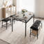 Table de salle à manger avec bancs, ensemble de table de cuisine pour 4 personnes, ensemble de table de salle à manger avec banc rembourré et tabourets carrés, ensemble de table de salle à manger en métal et bois pour 4 avec rangement pour petit esp-1148727575