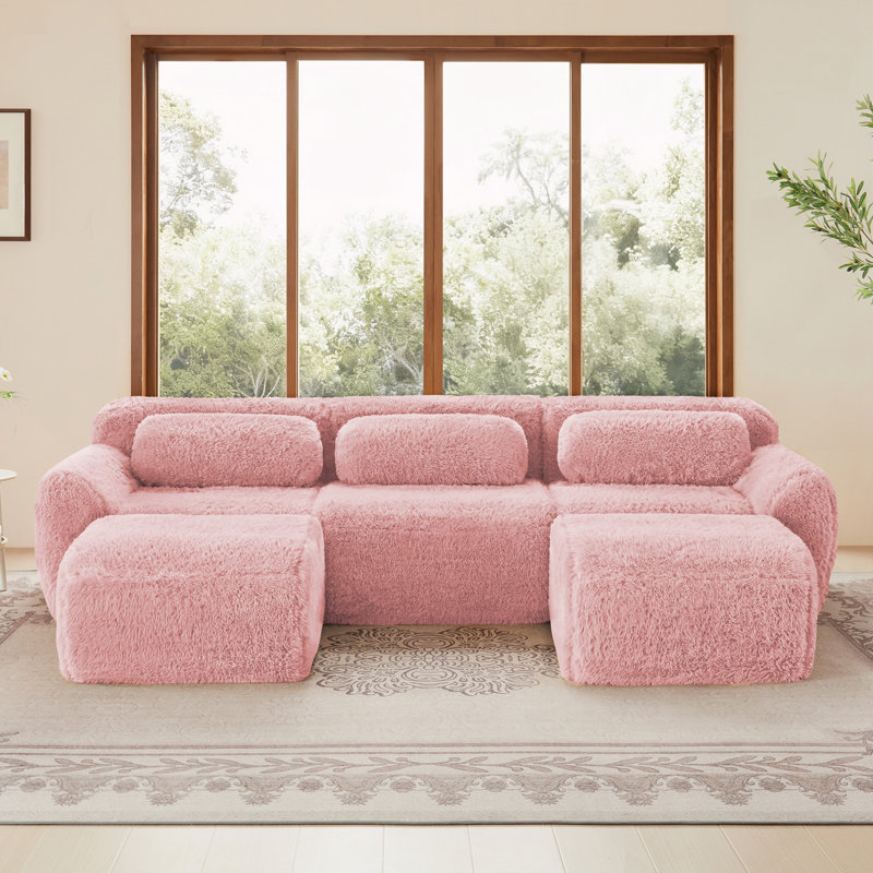 Deep Seat Design Sofa,No Assembly Required, Pink, 28.7" H x 114.7" W x 70.4" D