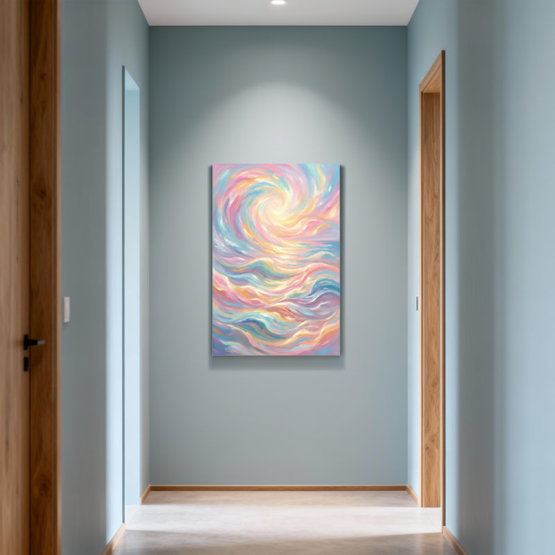 Abstrait tourbillonnant de vagues pastel sur toile, H 24 po x l 16 po