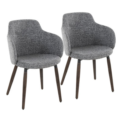 Chaise de salle à manger / d'appoint en bois de noyer foncé et tissu gris foncé - ensemble de 2