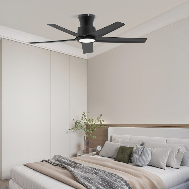 Ventilateur de plafond encastré 44 pouces avec température de couleur 3 lumières DEL, Noir avec pales noires