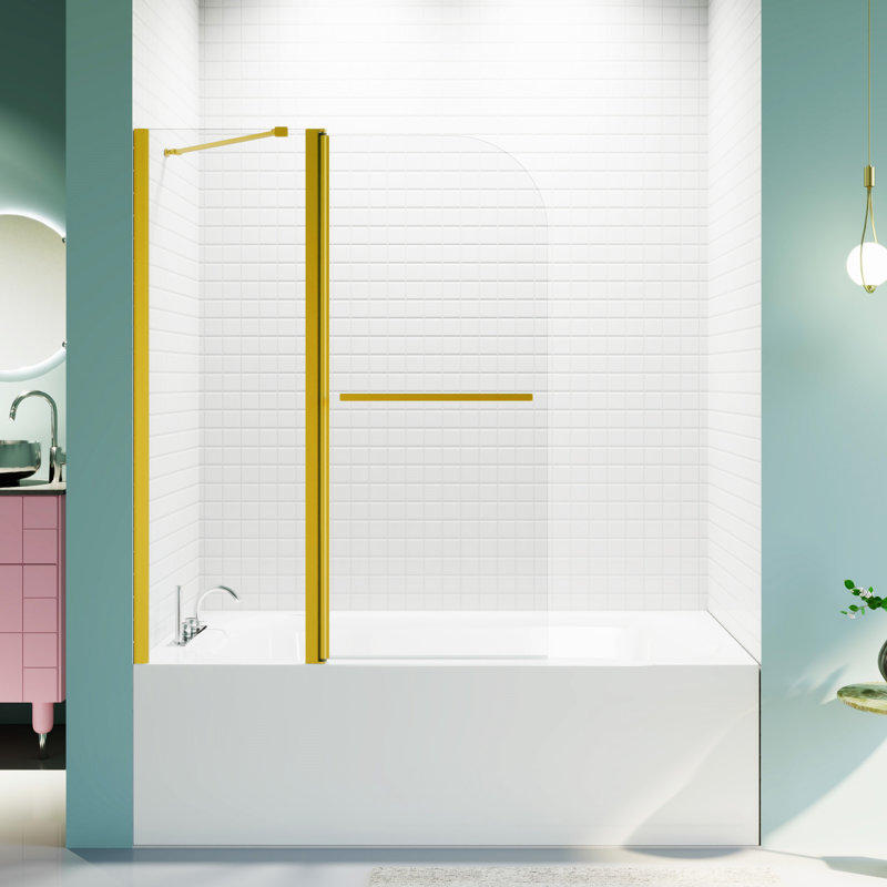 43 In. W * 58 In. H Frameless Folding Shower Doors For Bathtub, Gold