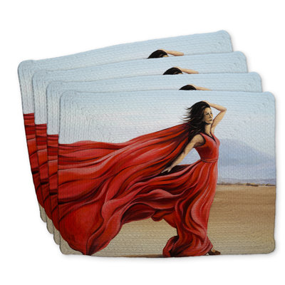Ensemble de 4 napperons en polyester rouge tressé dans le désert