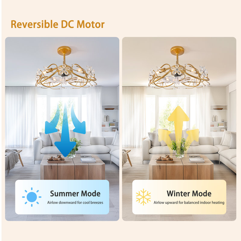 20'' 6-Speed Crystal Caged Chandelier Ceiling Fan With Light Kit And Remote Control