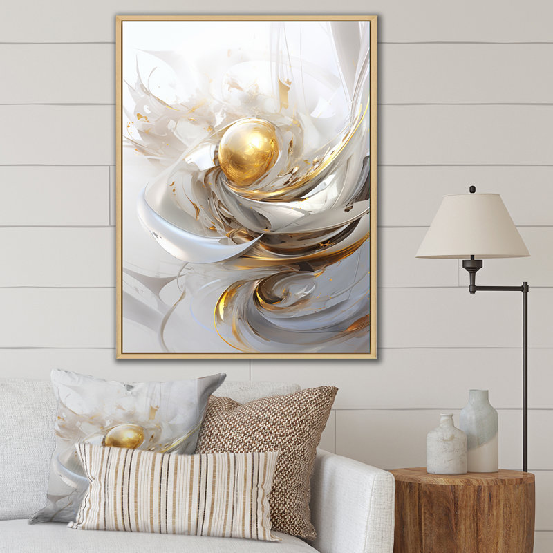 Impression sur toile Fractal Gold Sphere On White I - Fractals, H 40 po x l 30 po x P 1,5 po, Cadre flottant érable