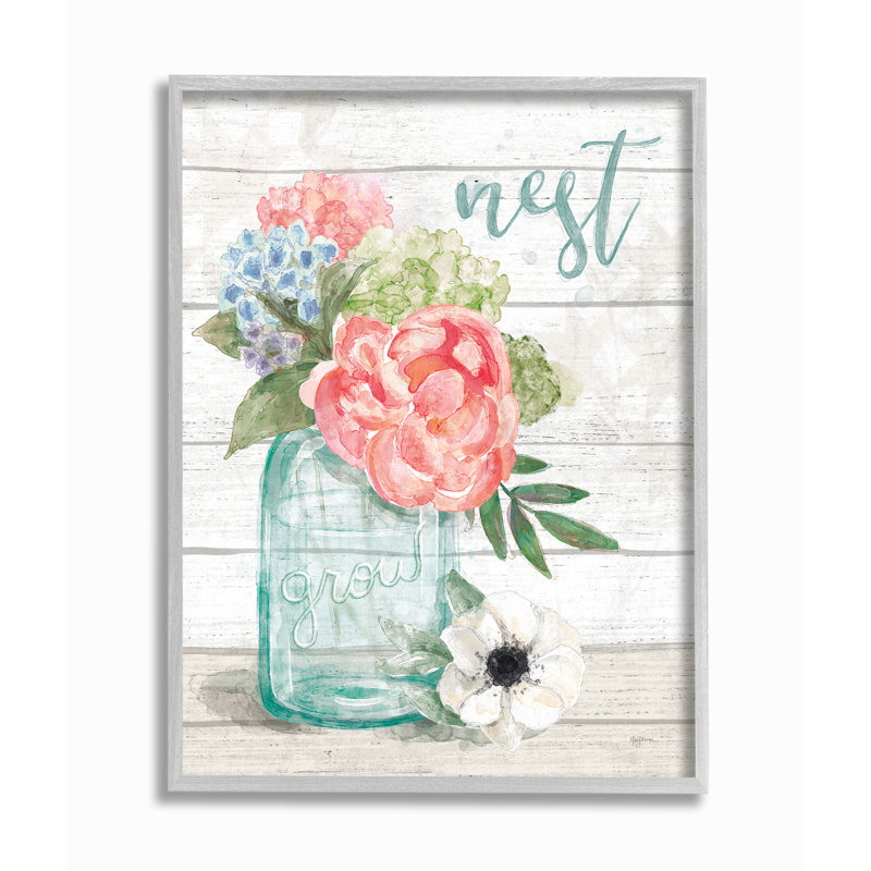 Nest Grow Flower Jar Rustic - Print, Grey Framed, 11" H x 14" W x 1.5" D