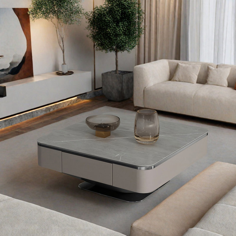 Table basse Italian, Gris foncé, H 15,4 po x L 35,4 po x l 35,4 po, Gris