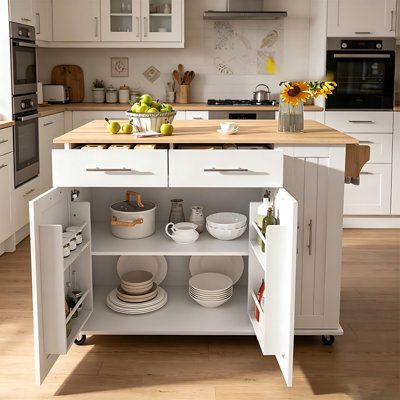 K&K Kitchen Island With Drop Leaf