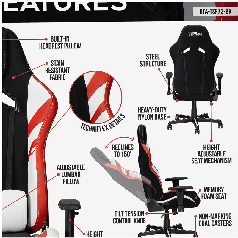 Fauteuil de jeu Sport F72 Echo - noir, Noir, Noir