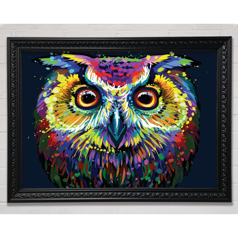 The Colourful Vivid Owl - Single Picture Frame Painting, Charlotte Black Framed Paper, 100cm H x 141.4cm W x 3cm D