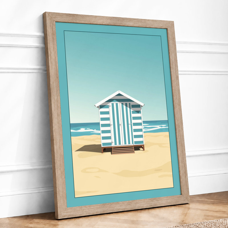 Striped Beach Hut Coastal - Print, Oak, A3 - 42.0 x 29.7 cm