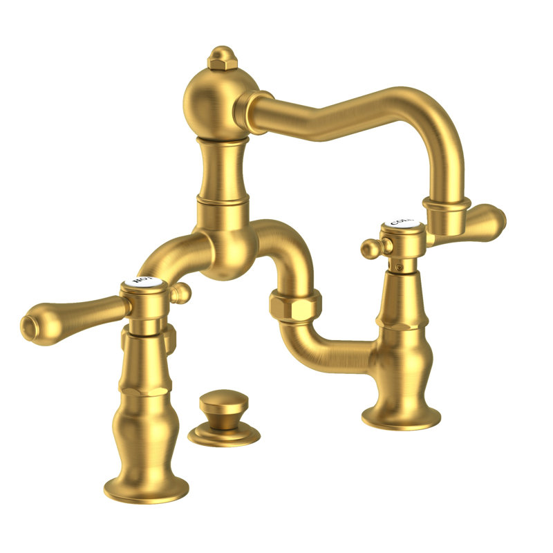 Chesterfield Bathroom Bridge Faucet with Drain Assembly, Satin Brass (PVD), Bridge