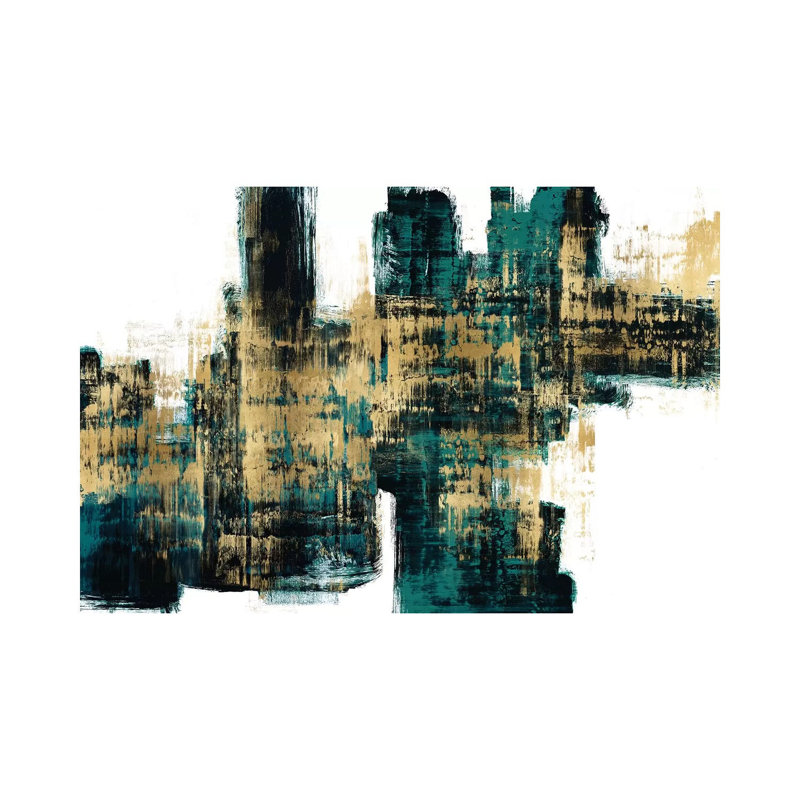 Vibrant Gold On Teal by Alex Wise - Wrapped Canvas Print, 20.32 cm H x 30.48 cm W, Black Framed