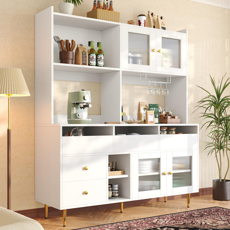 Display Cabinet With 4 Doors And 5 Drawers, White