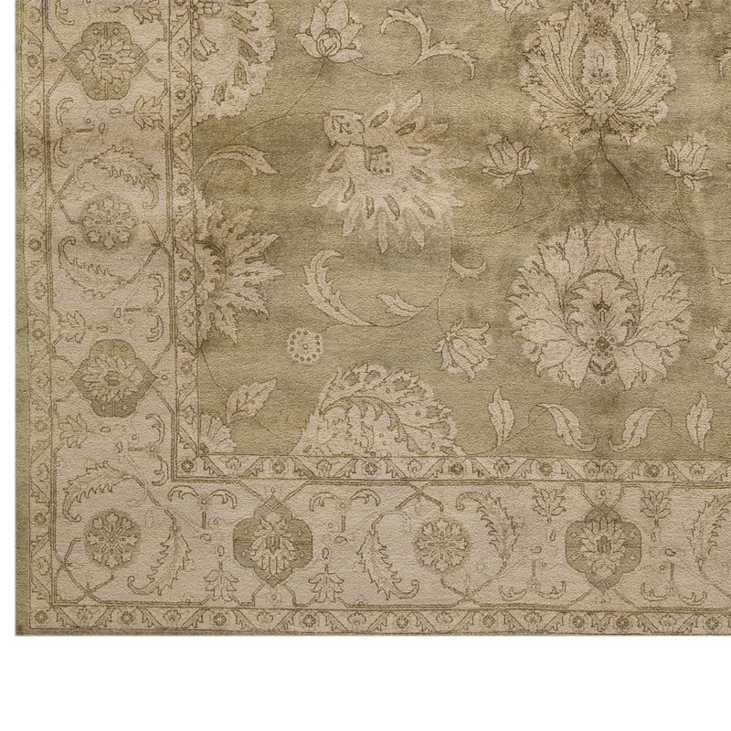 Tapis rectangulaire en laine olive / ivoire, Rectangle 5 pi x 7 pi