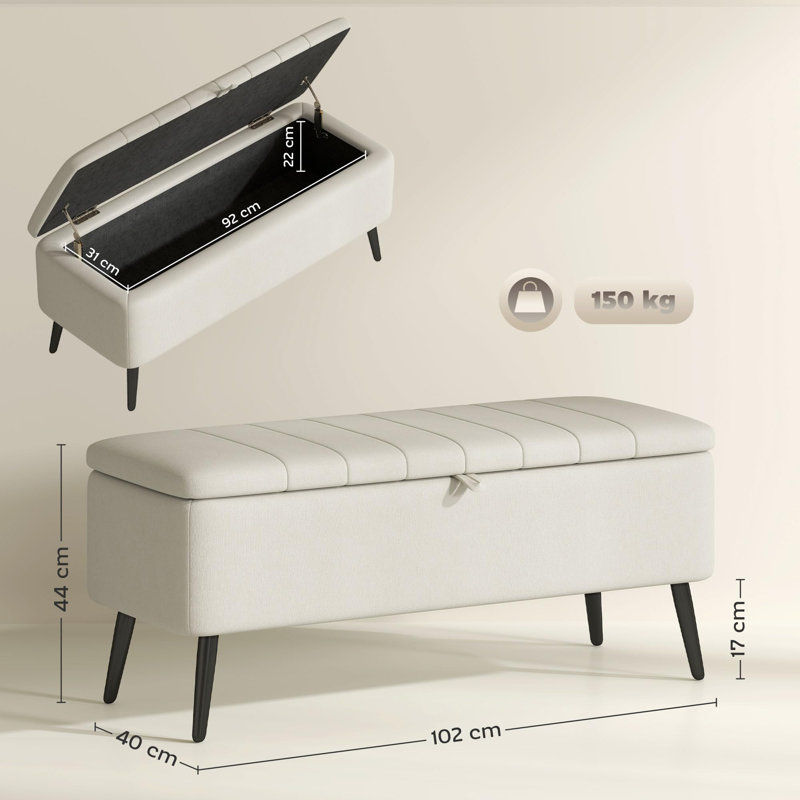 Polyester Upholstered Storage Bench, Cream White