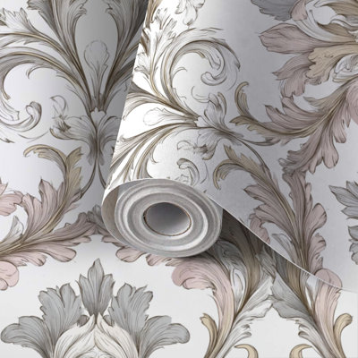 Peel and Stick PVC Wallpaper, Removable Self-Adhesive Wall Covering With Modern Luxury Damask Print, Waterproof for Home Decor - Roll