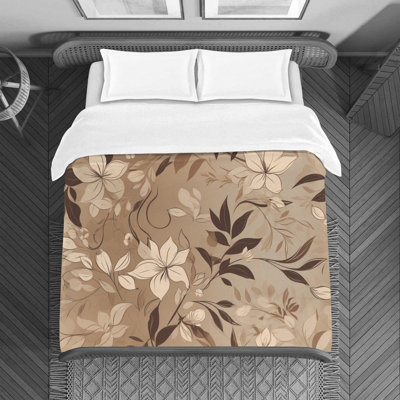 Housse de couette florale en microfibre brun / beige