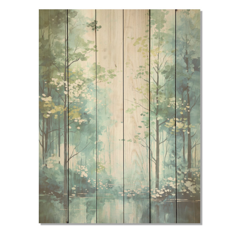 Tranquil Shadows Green Forest - Art mural en bois de forêt sur bois de pin naturel, H 20 po x l 10 po