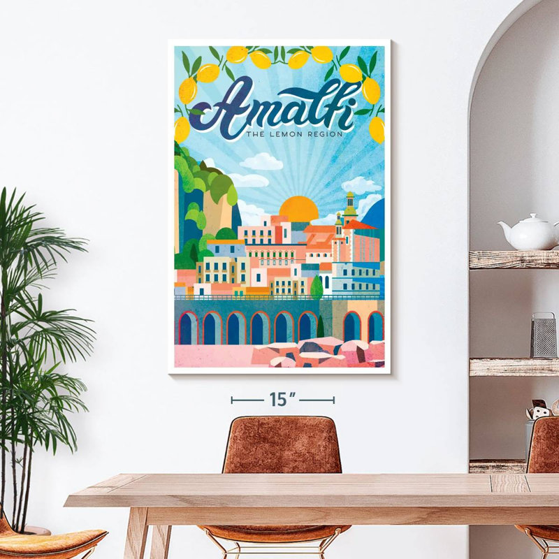 Amalfi Turquoise, affiche rétro sur toile, H 48 po x l 32 po x P 1,25 po