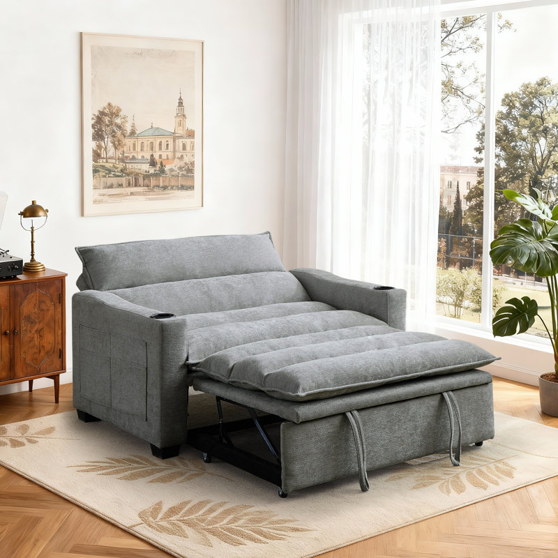 Canapé-lit, canapé-lit convertible 3 en 1, canapé-lit inclinable pour appartement et salon, porte-gobelets, Beige