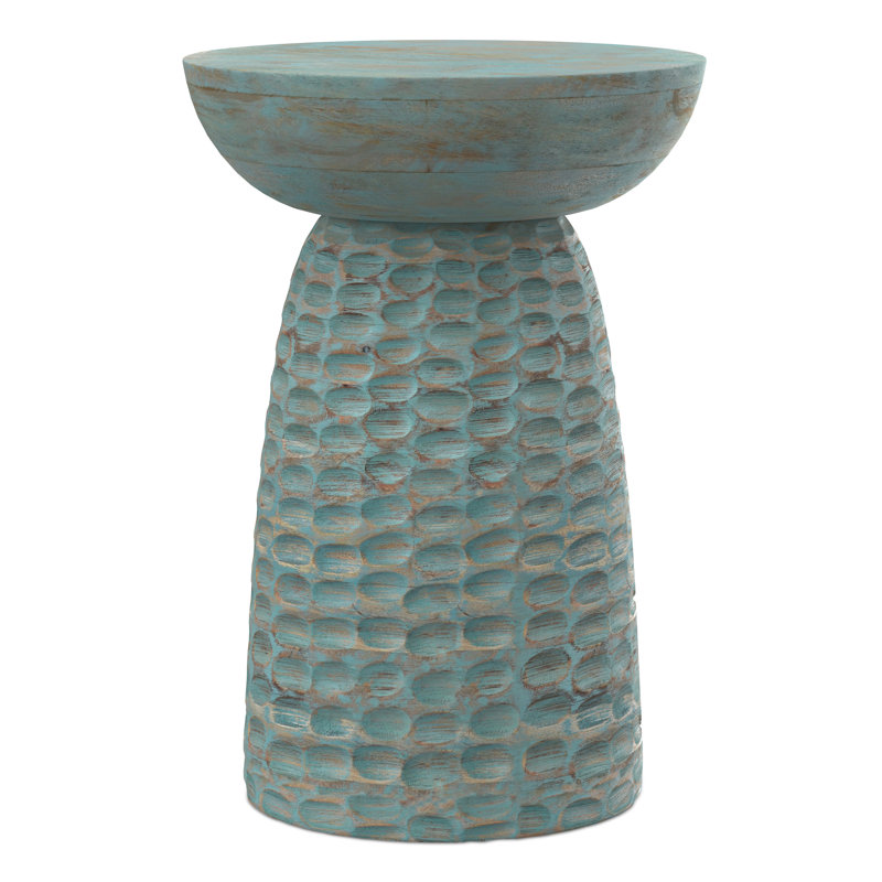 Boyd Solid Mango Wood Contemporary Accent Table with Textured Finish, Fully Assembled, Teal Wash