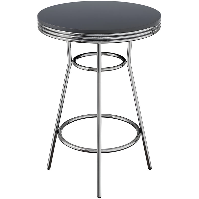 Wood Summit Dining Pub Table Set, 30" Round Top With Chrome Metal Base, Black