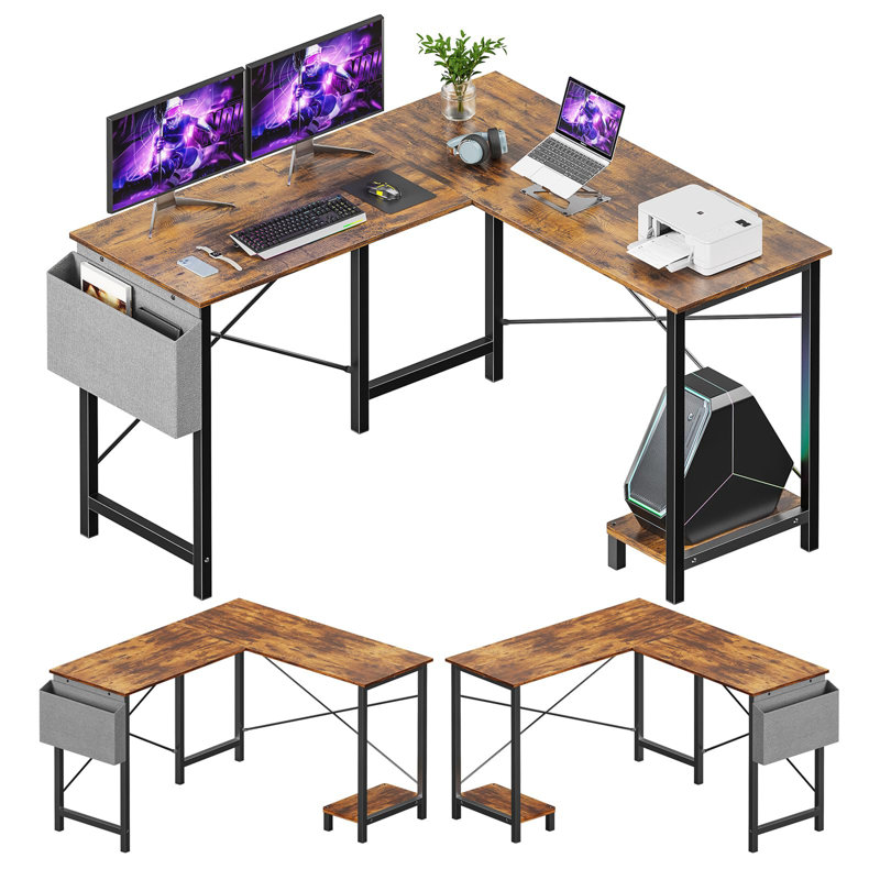 Bureau de jeu en L, Brun rétro / noir