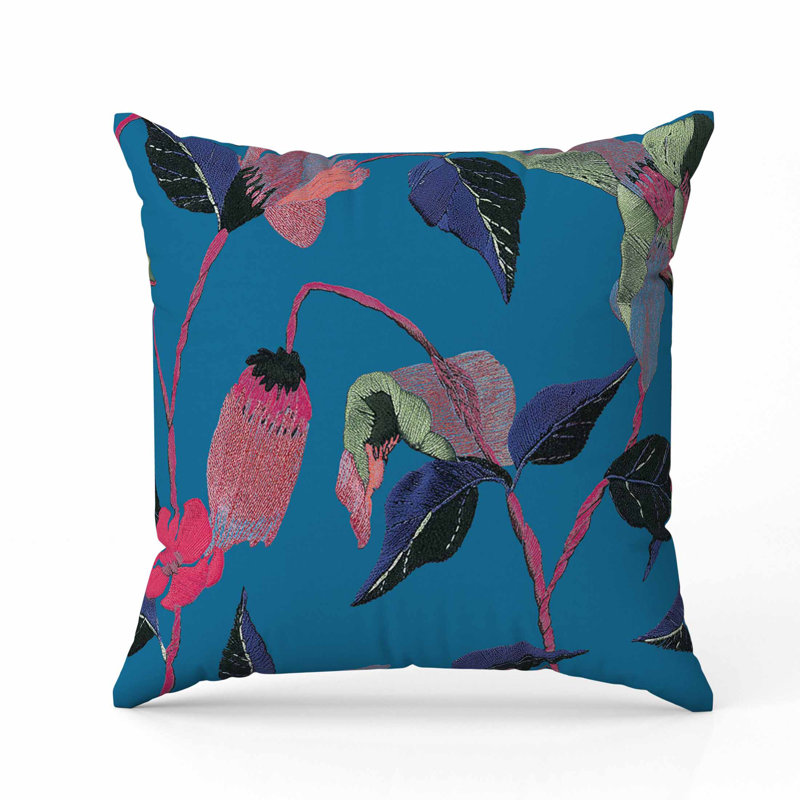 Coussin en suède Nature, Bleu / Rose, Carré 18 po