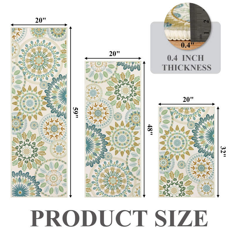 Tapis de cuisine antidérapant 3 pièces Mcnish, Vert / Beige