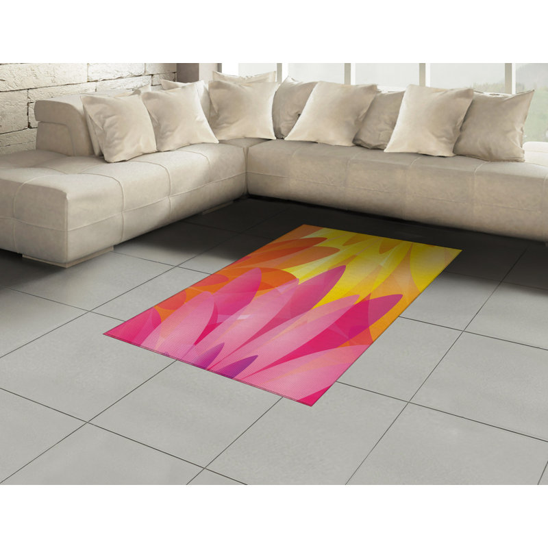 Orange and Pink High Density Long Fiber Poly Threads Decorative Area Rug Carpet, Rectangle 4' x 5'8"