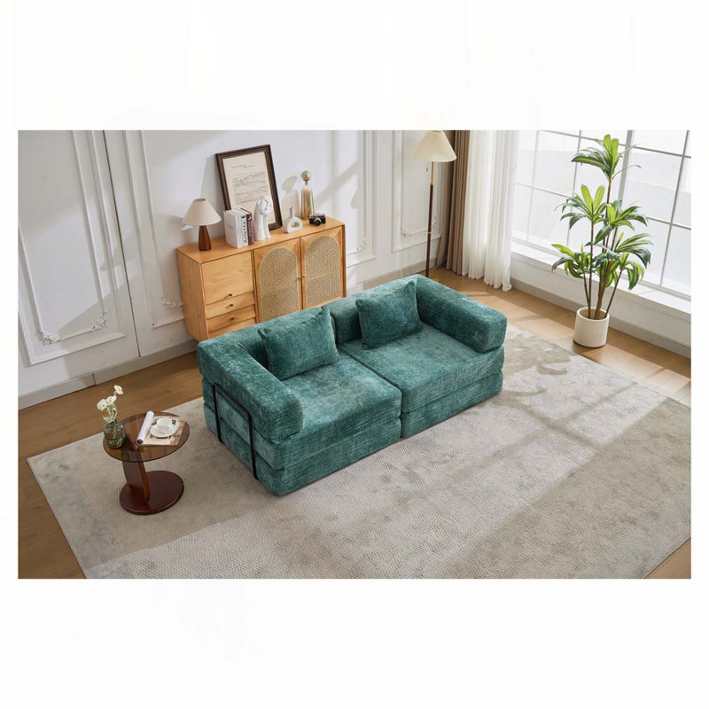 Canapé-lit Chenille, Vert foncé, H 24,8 po x l 79 po x P 39 po
