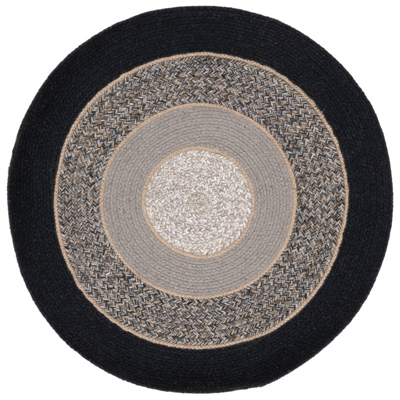 Tapis tressé noir / gris 756, Rond 3 pi