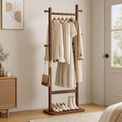Porte-manteau en noyer massif de 180 cm avec tringle et crochets, arbre à manteaux autoportant pour entrée, chambre, vestibule et bureau à domicile