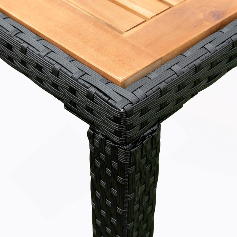 Ensemble de salle à manger d'extérieur 5 pièces en osier avec plateau en bois d'acacia