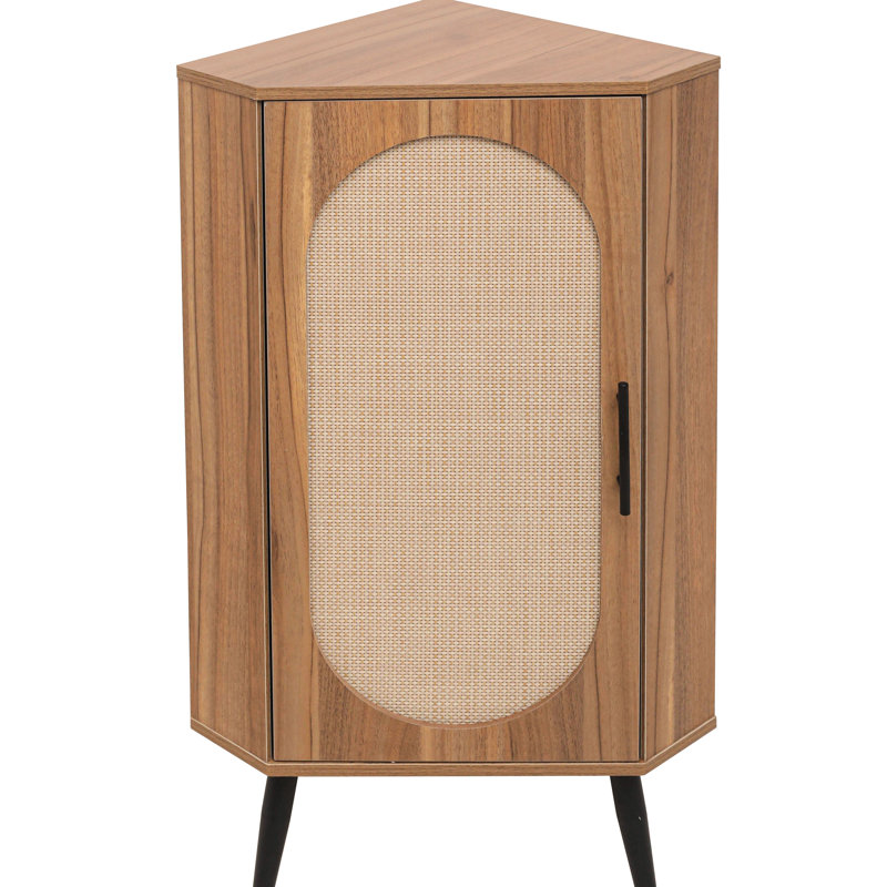Table de coin autoportante pour petites salles de bain, porte, panneau de particules en noyer, capacité de charge de 88 livres, base en métal triangulaire sans épissure, benne basculante, tablettes réglables, armoire à poignée noire douce