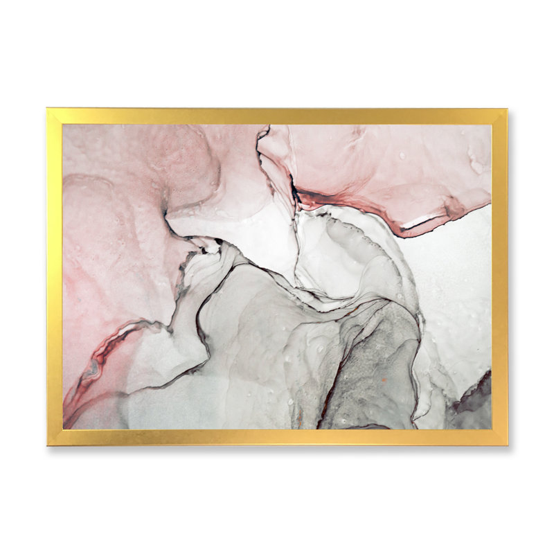 Art mural sur toile luxueux rose gris marbré II, Toile avec cadre photo, H 16 po x l 32 po, Doré