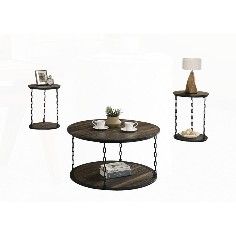 Rustic Style 3Pc Table Set, Dark Brown