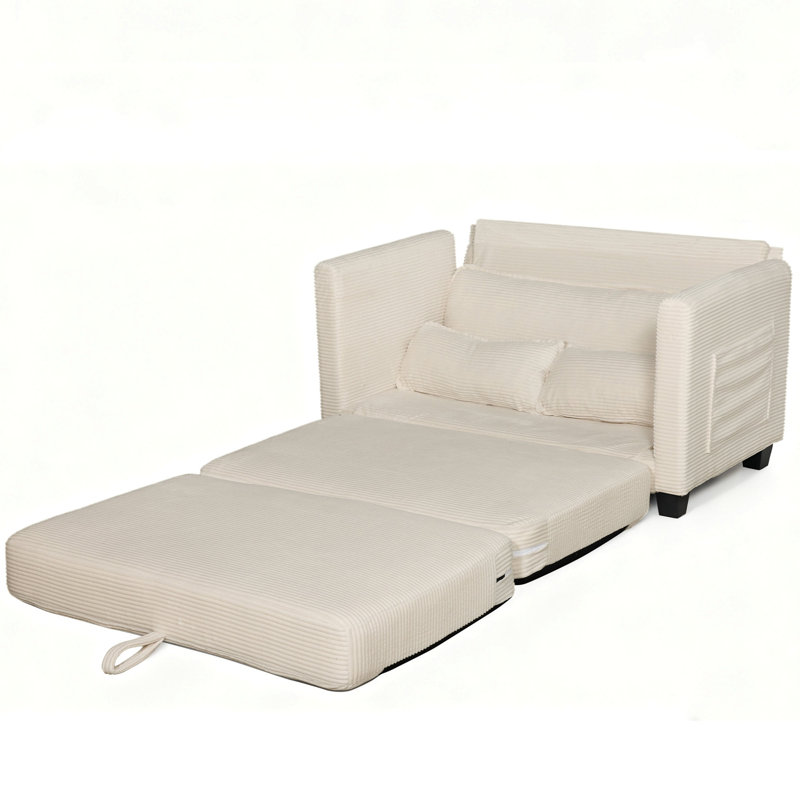 Canapé-lit convertible 2-en-1 en velours côtelé, canapé-lit 2 places avec interrupteur à deux formes avec rangement latéral, éponge à rebond élevé et structure en bois massif, facile à assembler pour le salon / bureau.