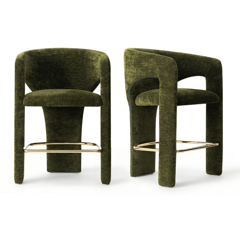 Tabourets de bar 24,5 po de hauteur comptoir avec dossier demi-tonneau et repose-pieds dorés, Vert