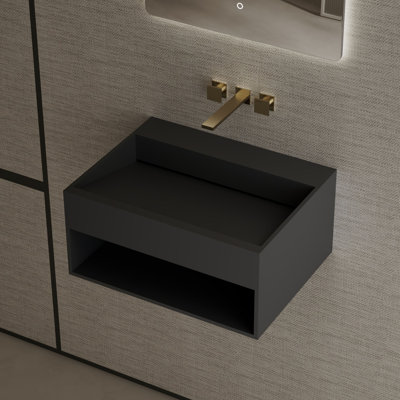 MonBlari 31.5" X 18" Rectangle Solid Surface Wall Mounted Bathroom Sinks Matte Black