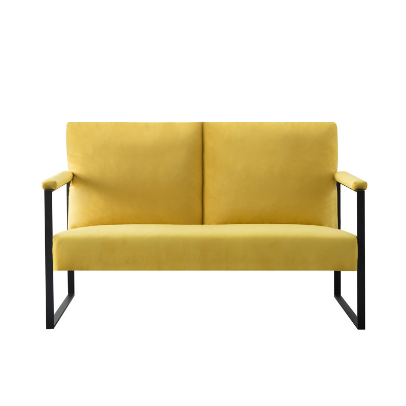 Canapé 2 places moderne à structure métallique, jaune, Yellow Velvet